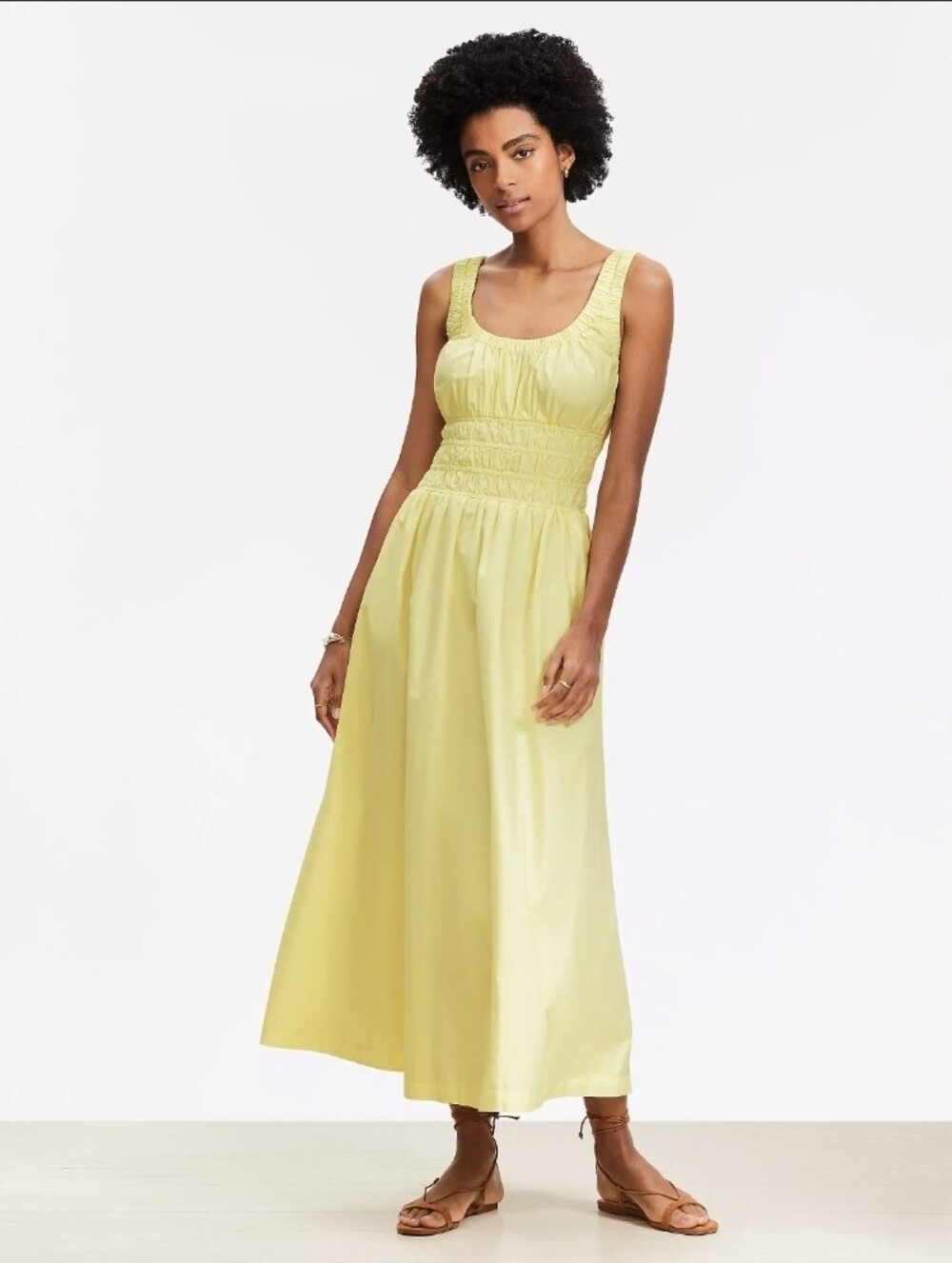LOFT Pale Yellow Smocked Waist Maxi Dress